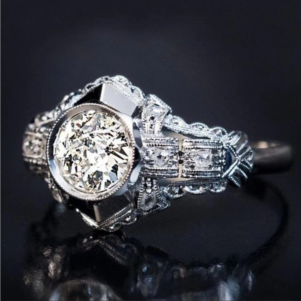 New 925 Silver Royal Zircon Stone Vintage Cubic Carved Luxury Rings - Picture 1 of 4